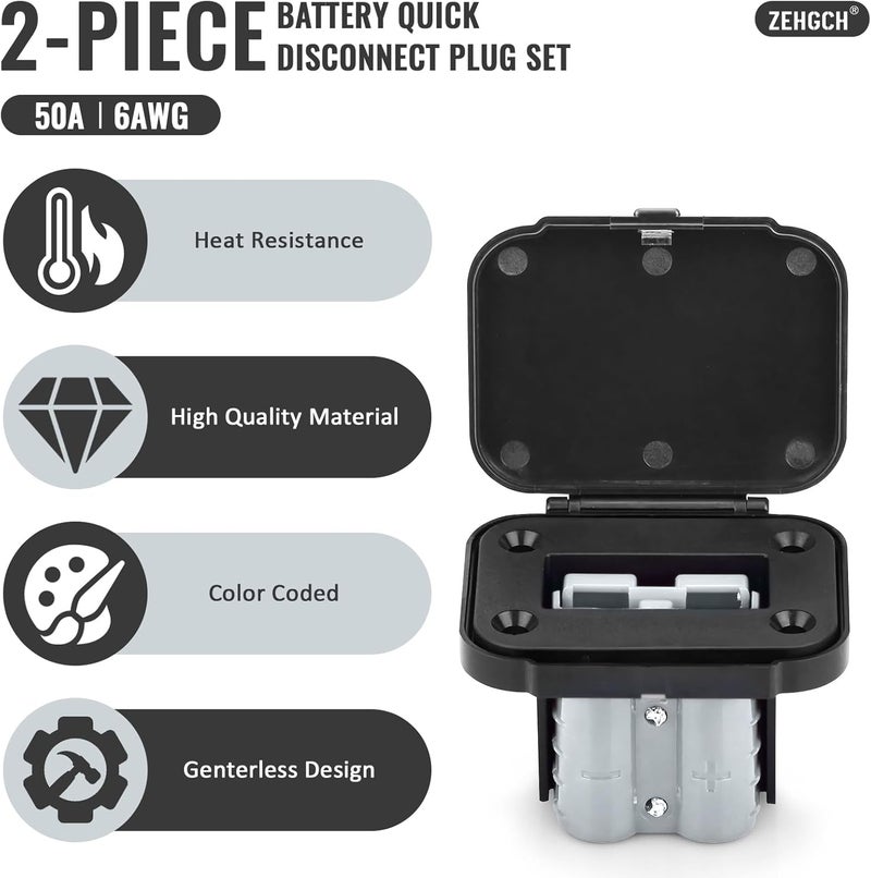 ZEHGCH 2PCS 12-36V Battery Quick Connect/Disconnect Electrical Connector Plug Kit with Flush Mount Dust Cover (Grey,50A 6AWG) - Image 2